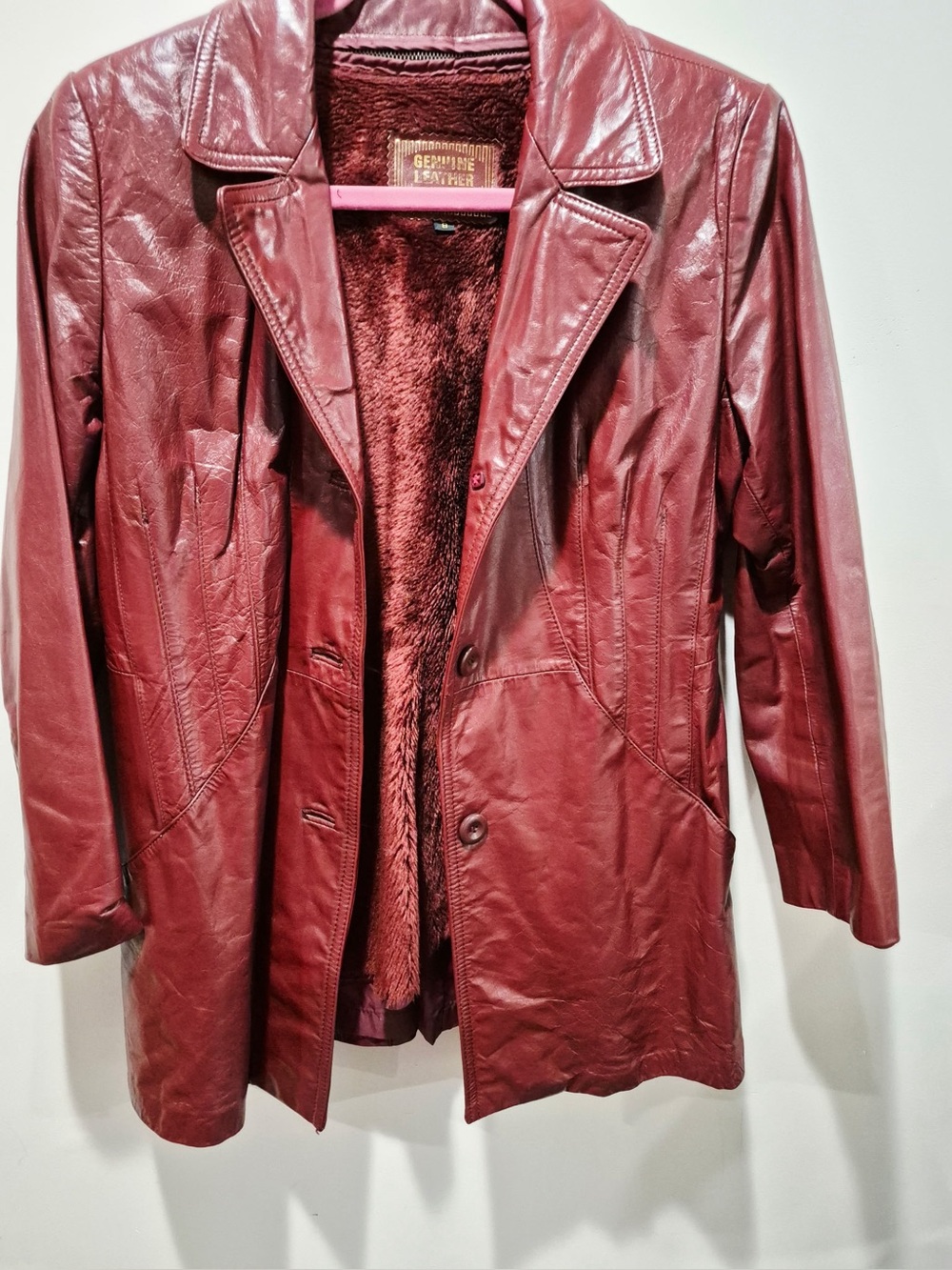 Vitage Genuine Leather Women's Burgundy Coat - Classic Long Jacket size 8